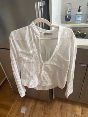 White Gauze Button-Front Women's Top